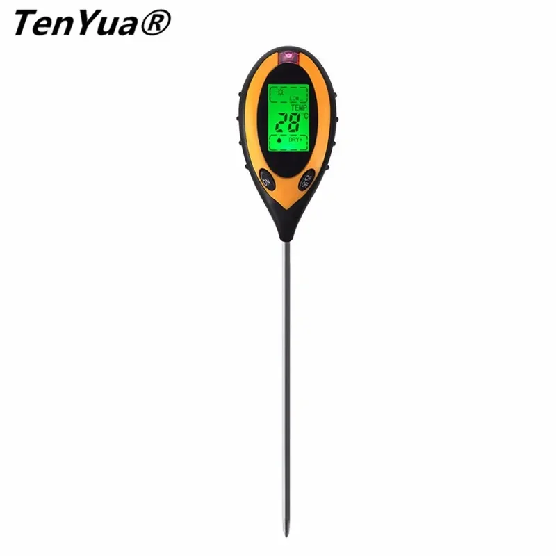 

TenYua 4 In 1 LCD PH Meters Digital Temperature Sunlight Moisture PH Garden Soil Tester Gauge Meter