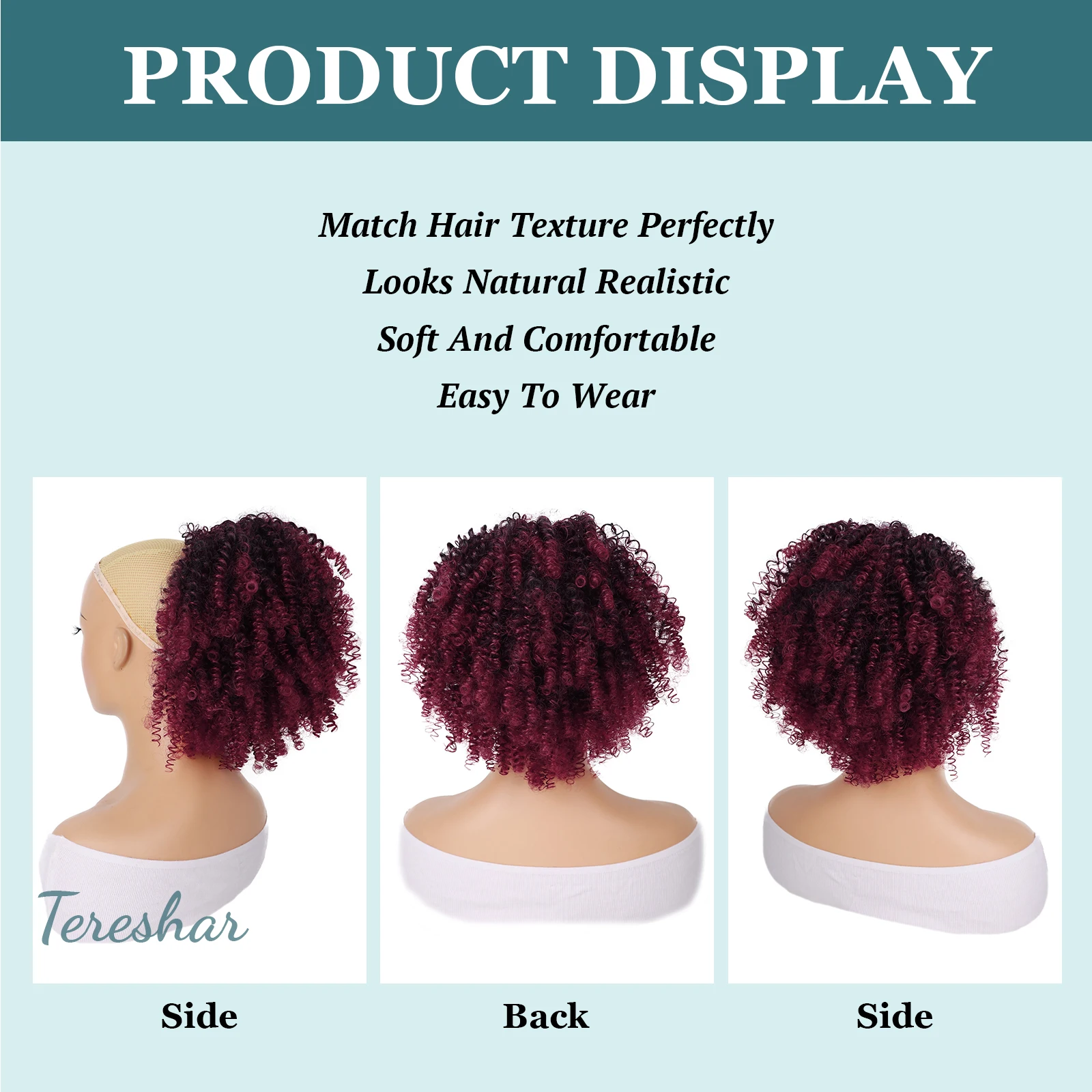 Synthetic Short Kinky Curly Ponytail Extension, Drawstring Curly Ponytail Afro Drawstring Ponytail