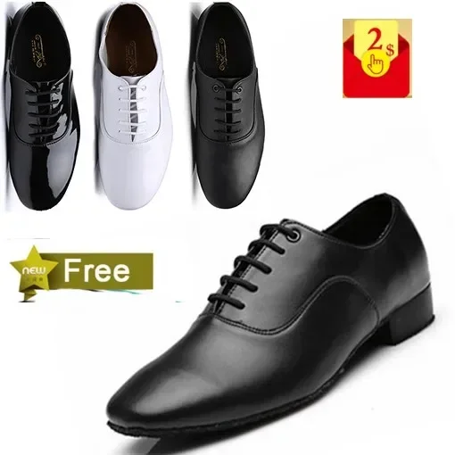 Discount New High Quality White Black PU Leather Men's Ballroom Dance Shoes/ Salsa Tango Dance Shoes/ Latin Dance Shoes Men