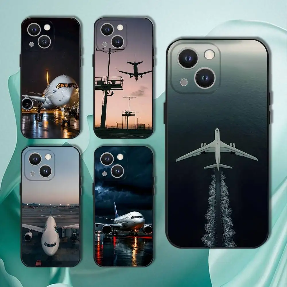 

Airplane Landing Phone Case For iPhone 16,15,14,13,12,11,Pro,XS,Max,XR,Plus,E,SE4,Mini Black Soft Cover