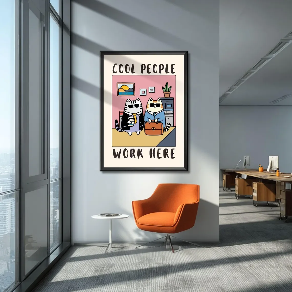Cool People Work Here Cat Poster – Funny Office Wall Art Print – Workplace, Corporate, or Home Office Cat Decor image 3