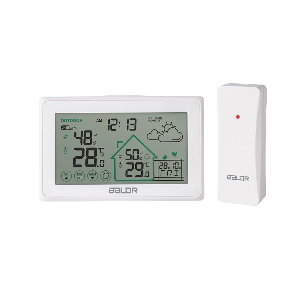 Baldr Wireless Weather Station Touch LCD Digital DCF Wall Clock In/Outdoor Thermometer Hygrometer Trend Comfort Forecast Sensor