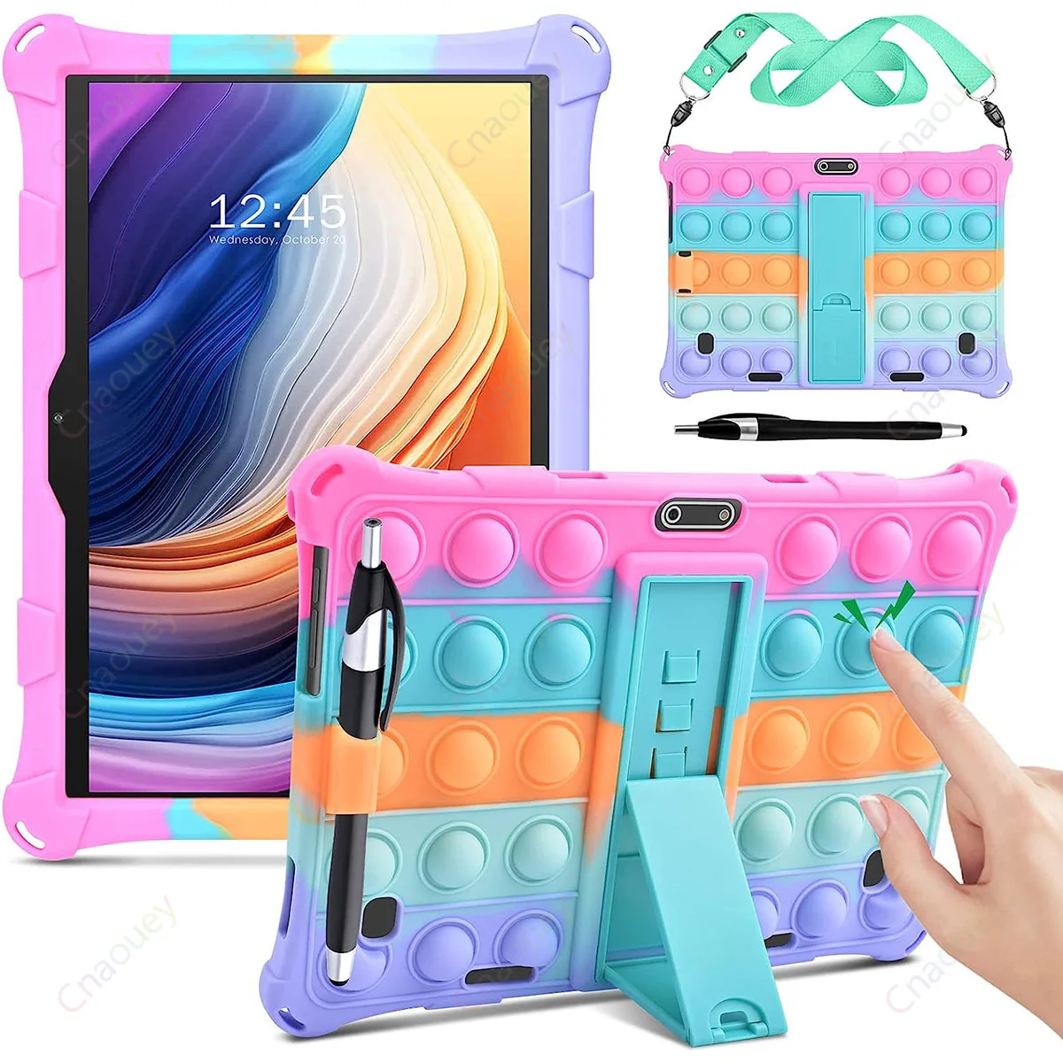 

Funda Universal Case for Android 10.1inch Protective Cover Kids Soft Silicone Stand Case with shoulder Strap Stylus Pen Coque