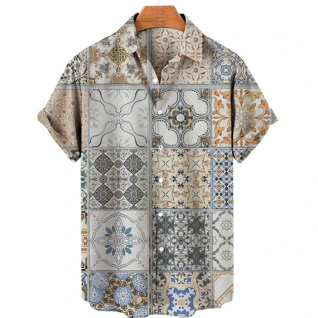 Ethnic Style Pattern Design Casual Men Women Tops Printed Shirts Short Sleeve Shirts Button Up Fashion Tops