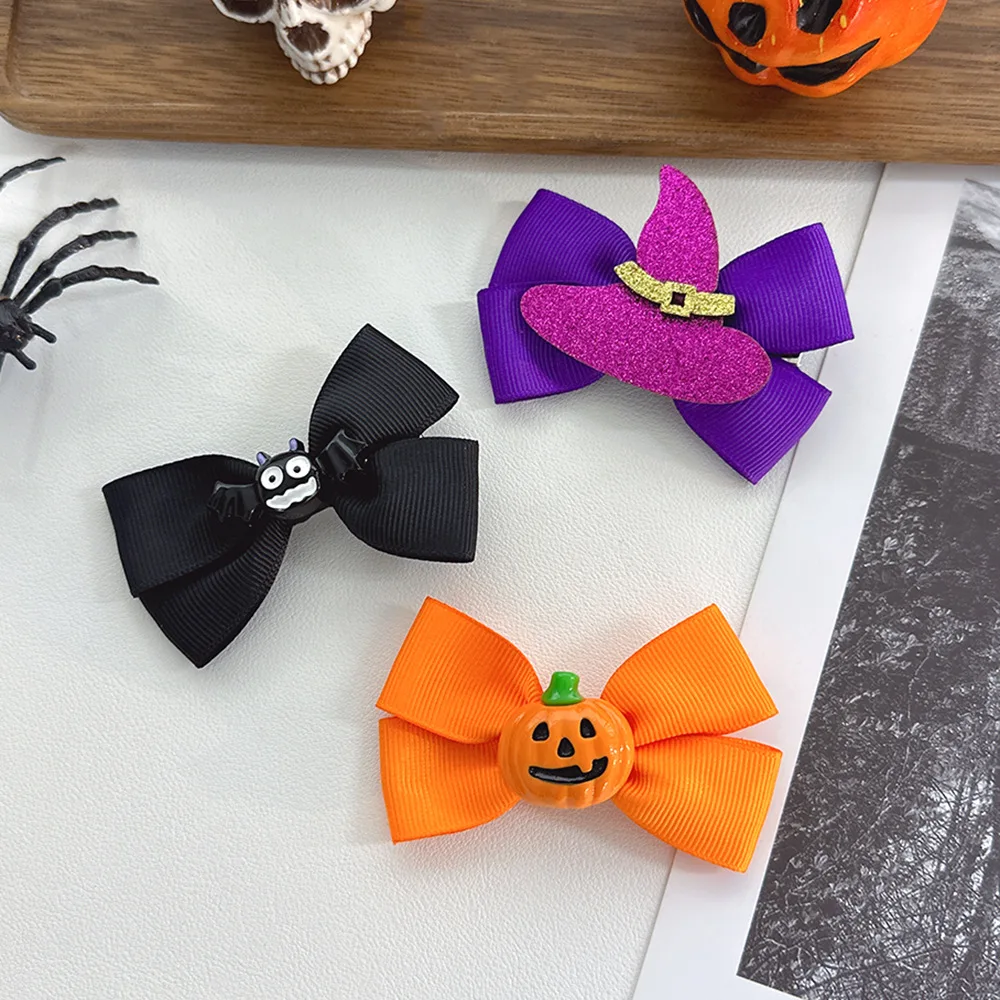 2Pcs Sweet Cool Halloween Bow Clip, Duckbill Side Clamp for Women, Party Accessories No Damage