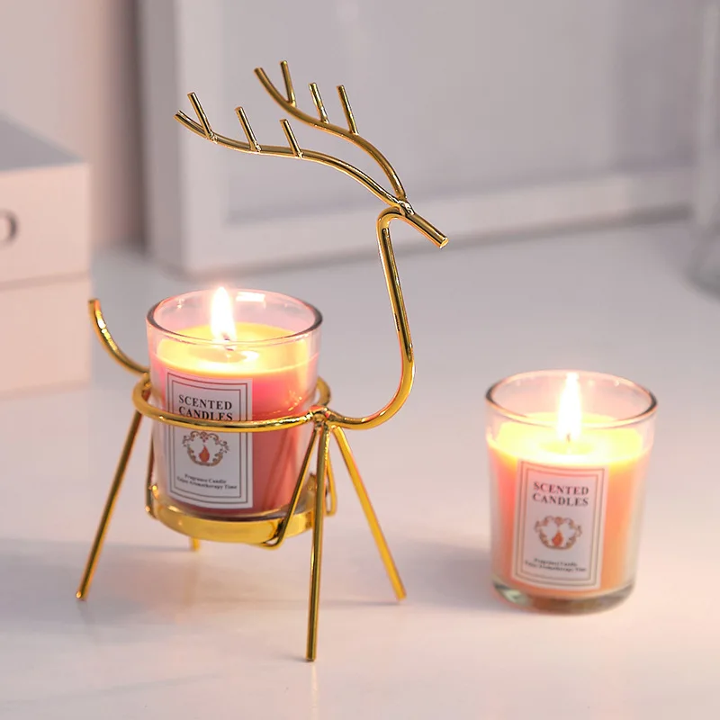 Iron Art Aromatherapy Candle Decoration Home Christmas Deer Electroplated Candlestick with Hand Gift ins Fragrance Essential Oil