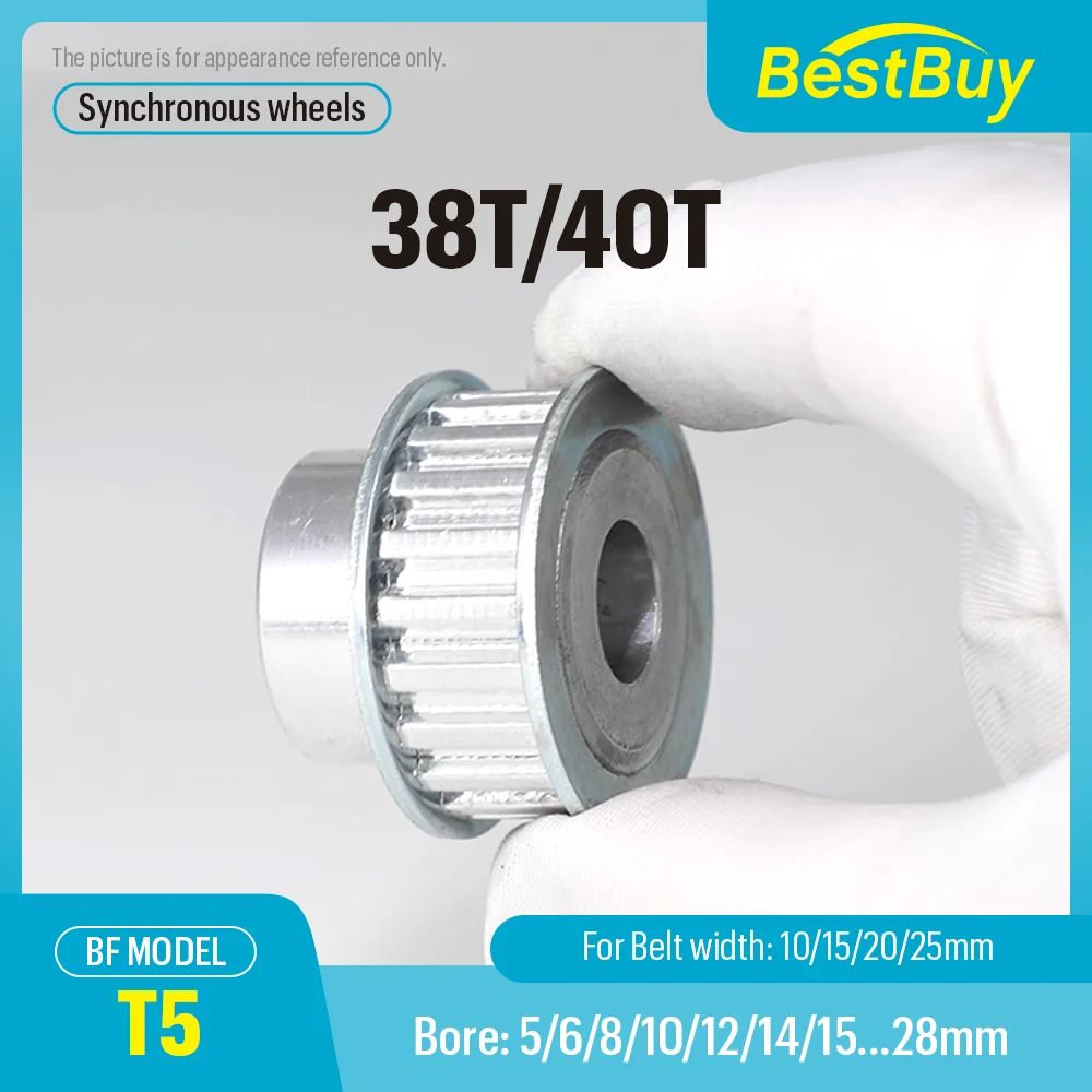 

38T/40T T5 Synchronous Timing Belt BF Shape Alloy Wheels Pitch 5mm Bore 5-28mm Match with Width 10/15/20/25mm