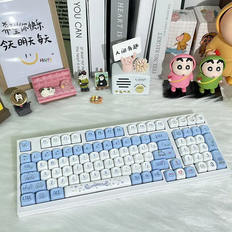 Kawaii sanriou cinnamoroll 130 keycap conjunto moa altura criatividade personalizada resistência ao desgaste material pbt anime periféricos presente