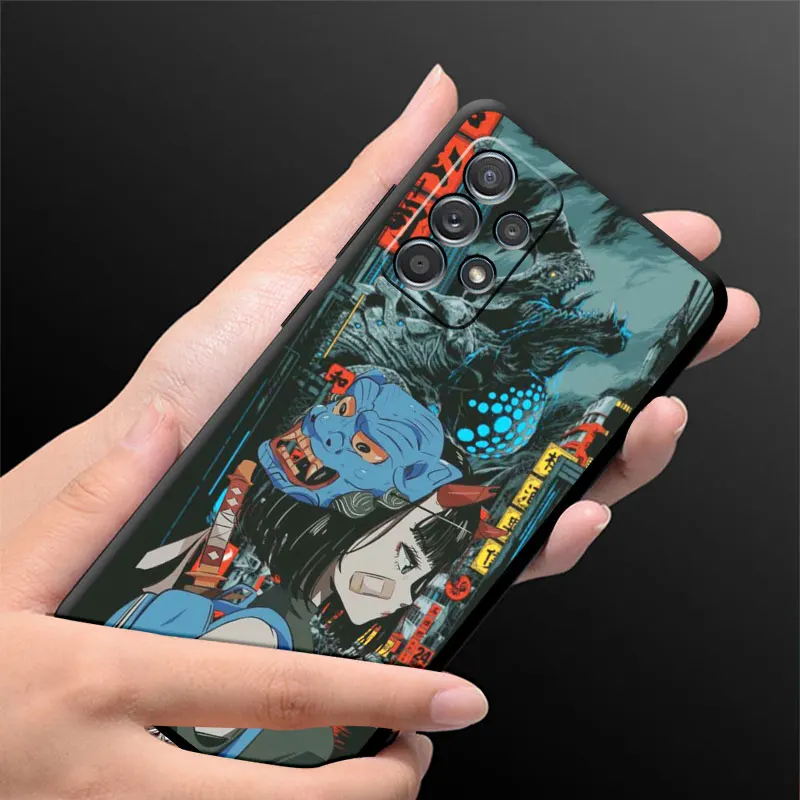 Black Case for Samsung Galaxy A52 A73 5G A33 A12 A53 A22 A13 4G A24 A14 A23 A54 A70 Soft Phone Cover Japanese Wave Girl Dragon