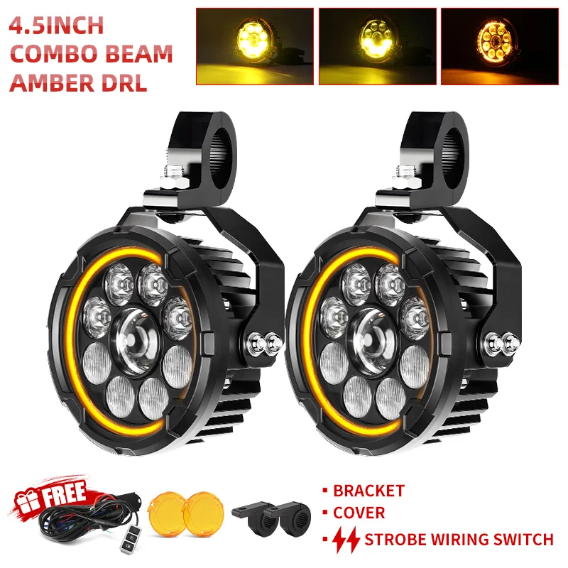 UNISHINE 4.5 "Ronde Motorfiets LED Koplamp Wit Amber DRL Hoge Dimlicht Strobe Spotlight Dimmer Offroad LED Licht