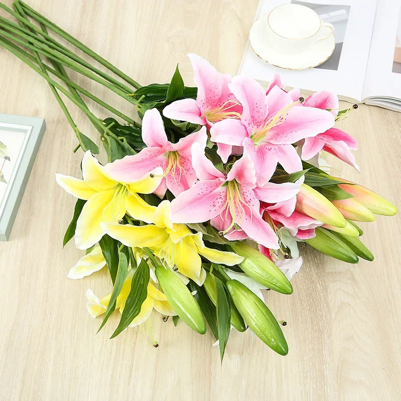 

78cm Real Looking Lily Branch Artificial Flowers White Fake Flowers Flores for Wedding Garden Decoration Quinceanera bouquet