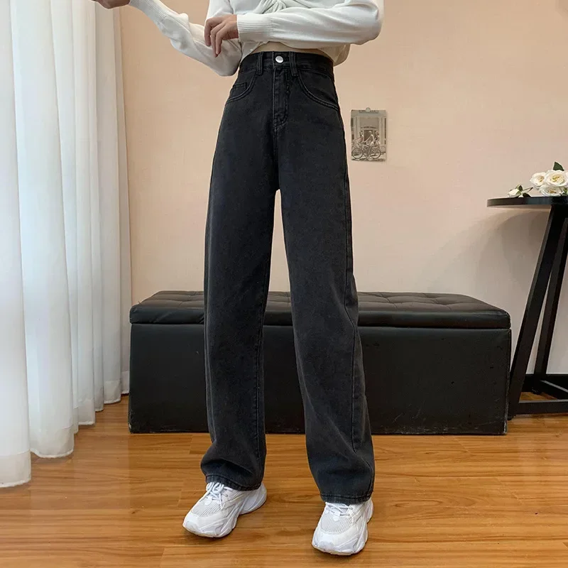 High Waisted Jeans for Women Clothing Blue Black Straight Leg Denim Pants Trousers Mom Jean Baggy Trousers Full Length