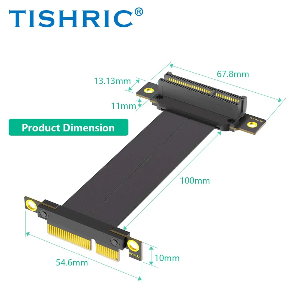 TISHRIC PCIE4.0 3,0 bis 1X/4X bis 4X Riser-Kabel PCIE X1 X4 Verlängerungskabel Dual 90 Grad rechtwinkliger Adapter Hochgeschwindigkeits-Extender – Detail 6