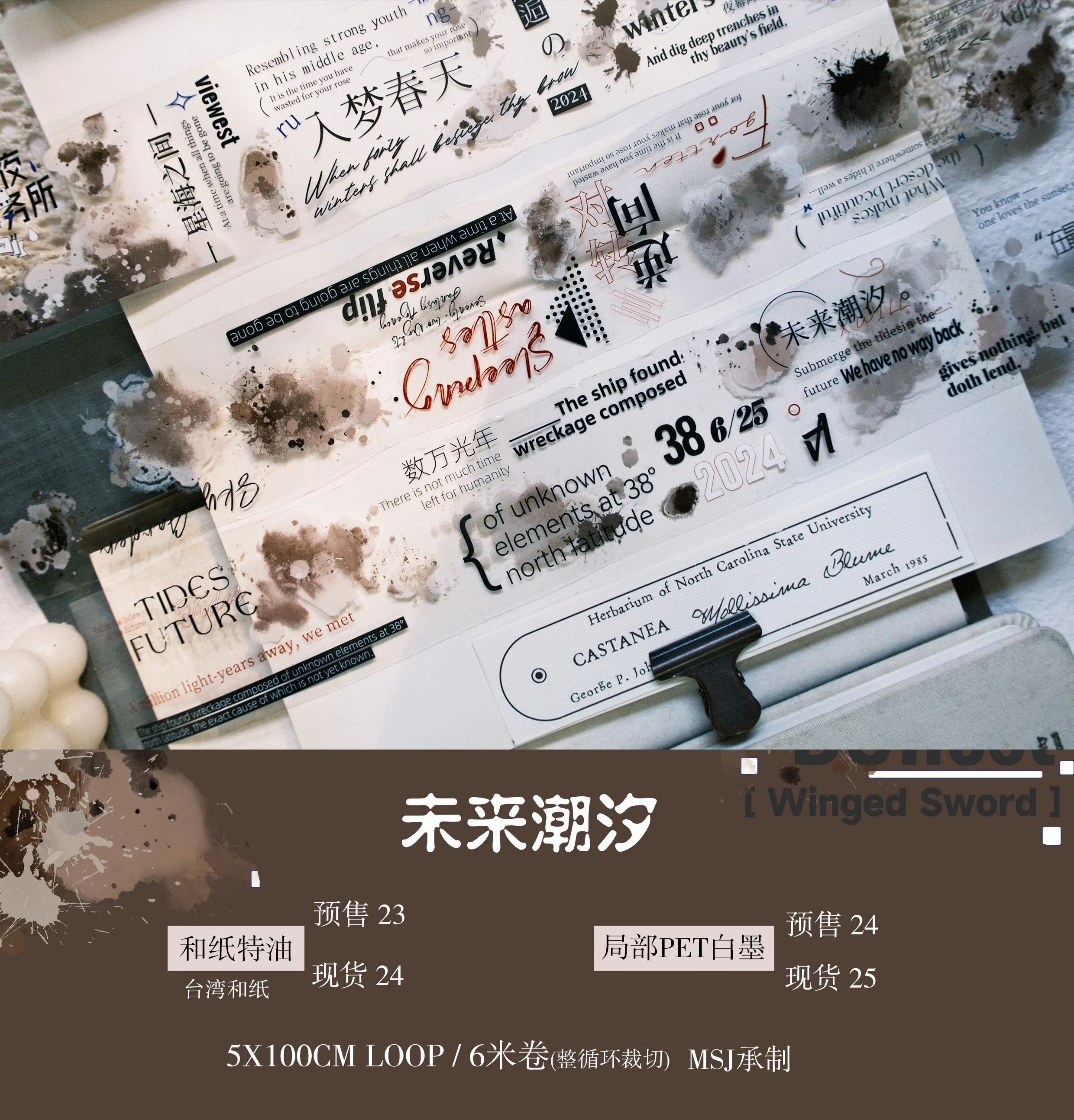 

6M Juye Future Tide Text Words English Masking Pet Basic Pet Washi Tape