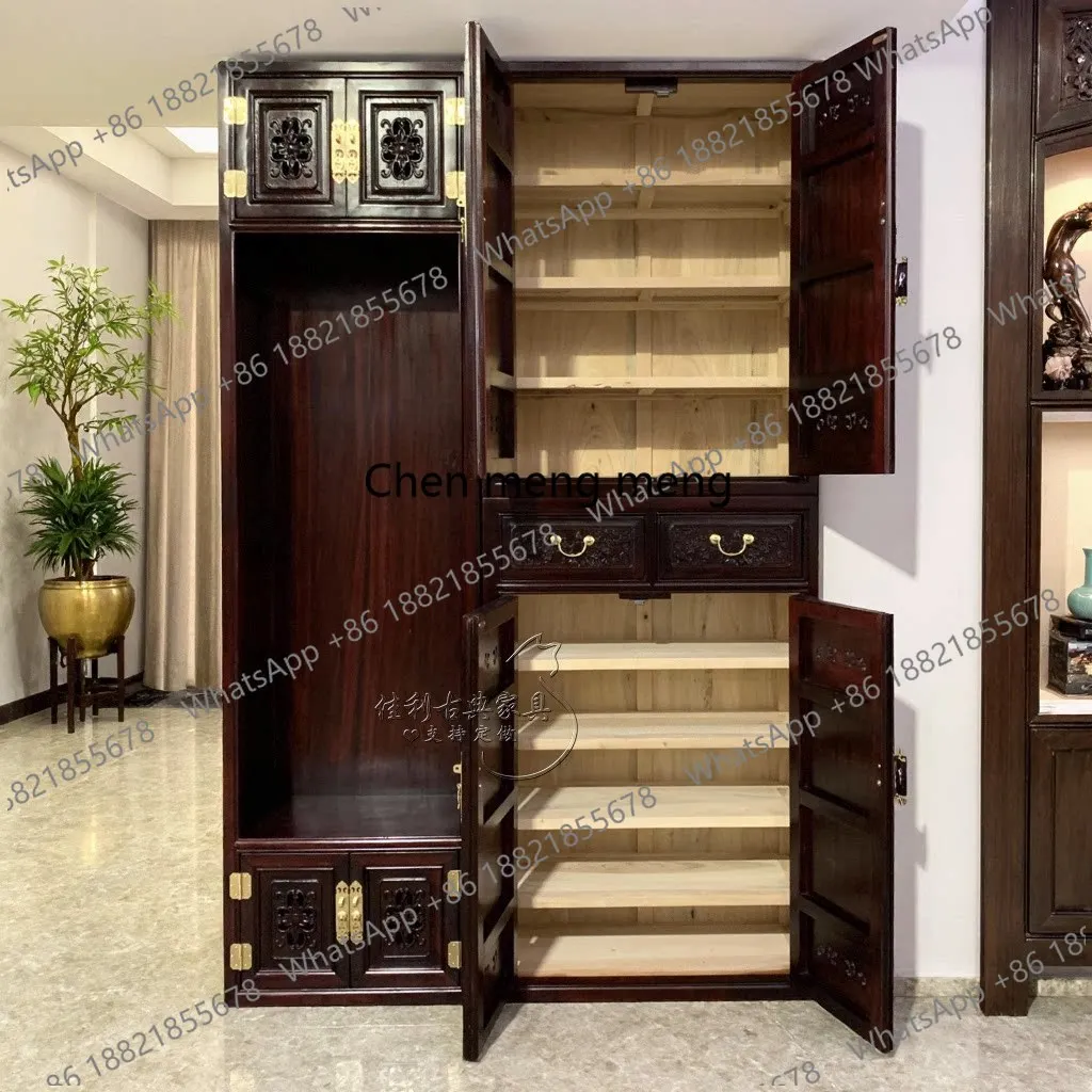 Chinese-style all-solid wood door hall cabinet, camphor wood shoe cabinet, living room storage porch high cabinet