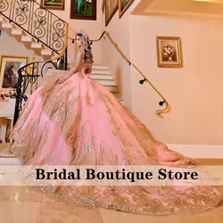 New 2025 Pink Princess Quinceanera Dress Glitter Beads Sequins Pearls Vestidos De 15 Anos Sweet 16 Prom Gown Customized