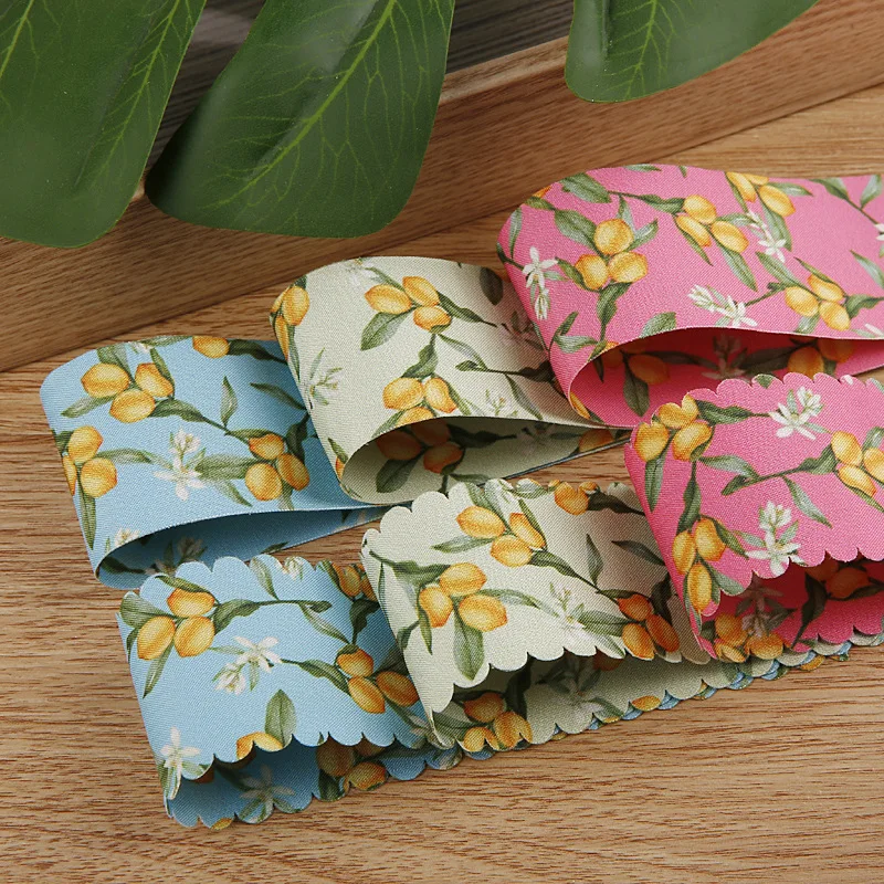 9-10Yards 38MM Fruit/kumquat printing Wavy Edge  Ribbon 0701R04 DIY Make Bowknots Kids Hair Accessories Material Handmade Carfts