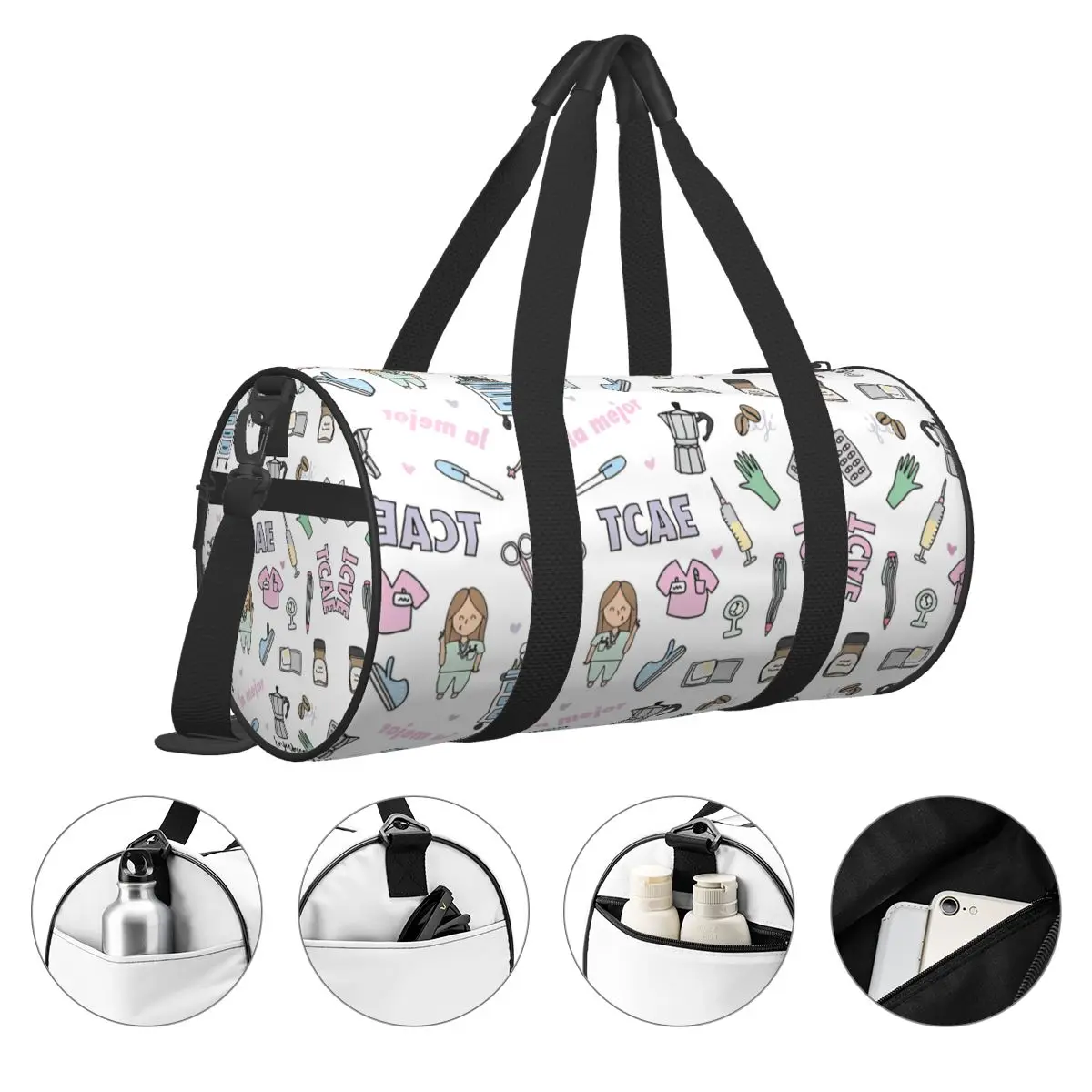 Enfermera En Apuros Nurse Sports Bags Travel Training Gym Bag with Shoes Cute Handbags Men's Design Weekend Fitness Bag