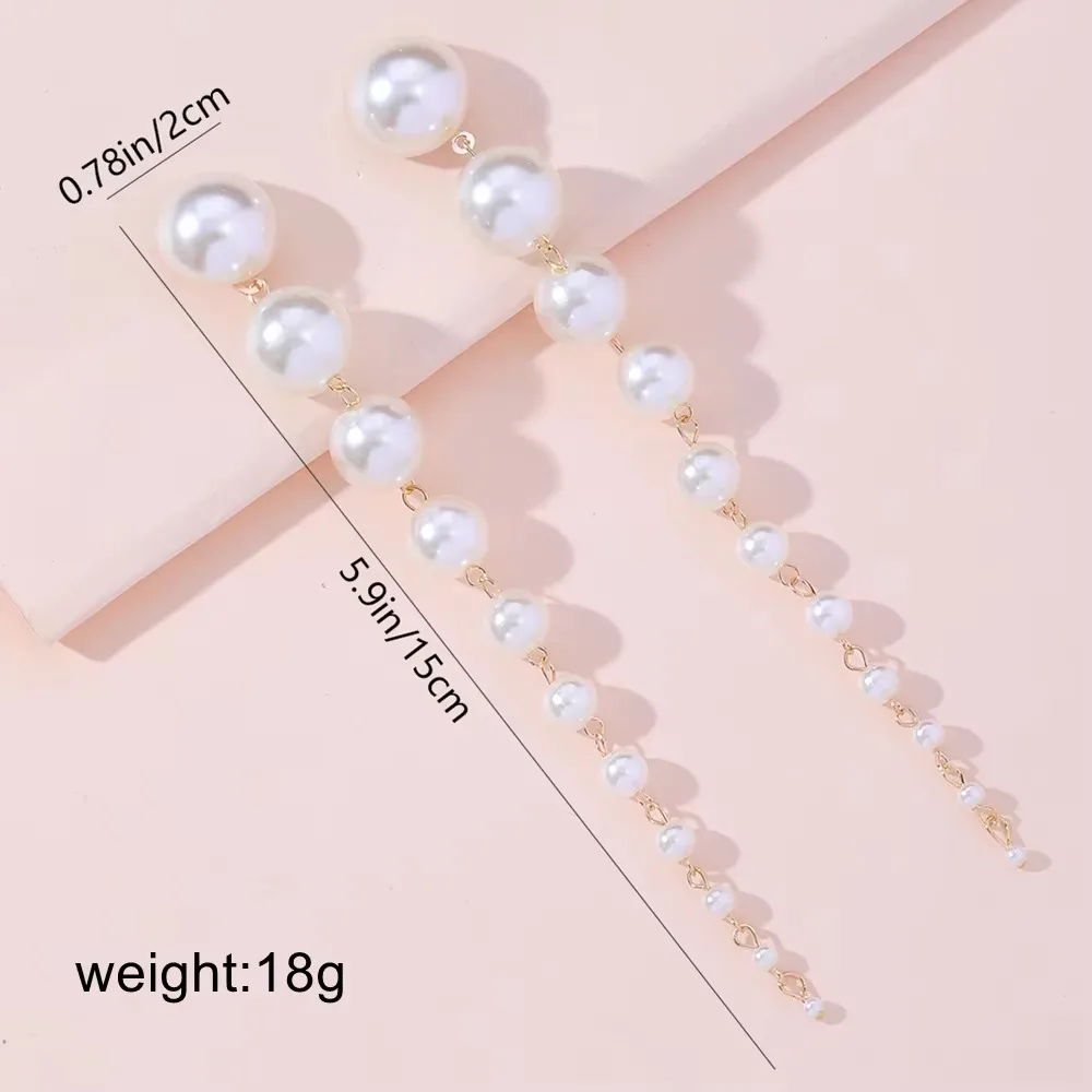 2026 Trend Elegant Graduated Imitation Pearl Tassel Long Dangle Earrings Bridal Wedding Evening Party Jewelry For Women