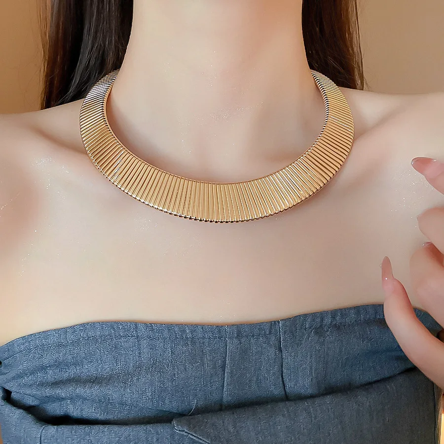 Personality Exaggerated Chain Hip Hop Choker Necklace for Women Punk Rock Gold Color Metal Snake Collar Necklace Accessories