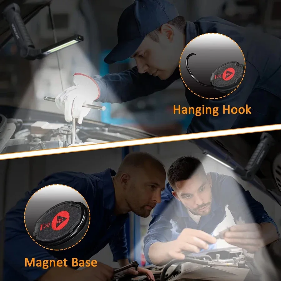 Lampu Kerja Magnetik Isi Ulang Senter Portabel Lampu LED untuk Berkemah dengan Pengait 360 °   Memutar, Memancing di Luar Ruangan, Darurat