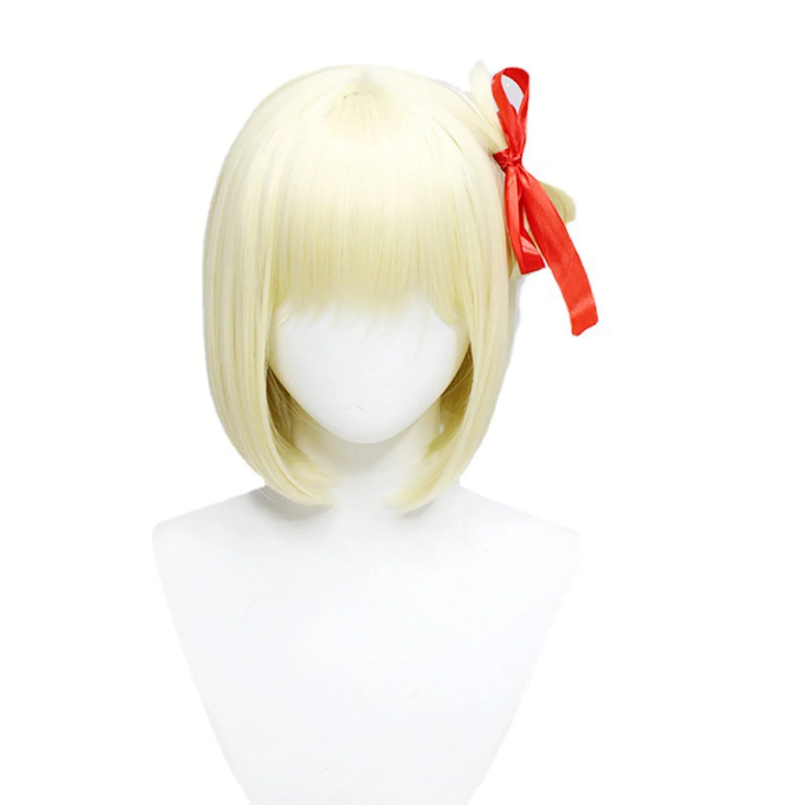 Lycoris Recoil Anime Hairpiece Peruca Cap, Resistente a Alta Temperatura, Halloween Cosplay Cabelo, Bobo Dourado Claro, Nishikigi Chisato