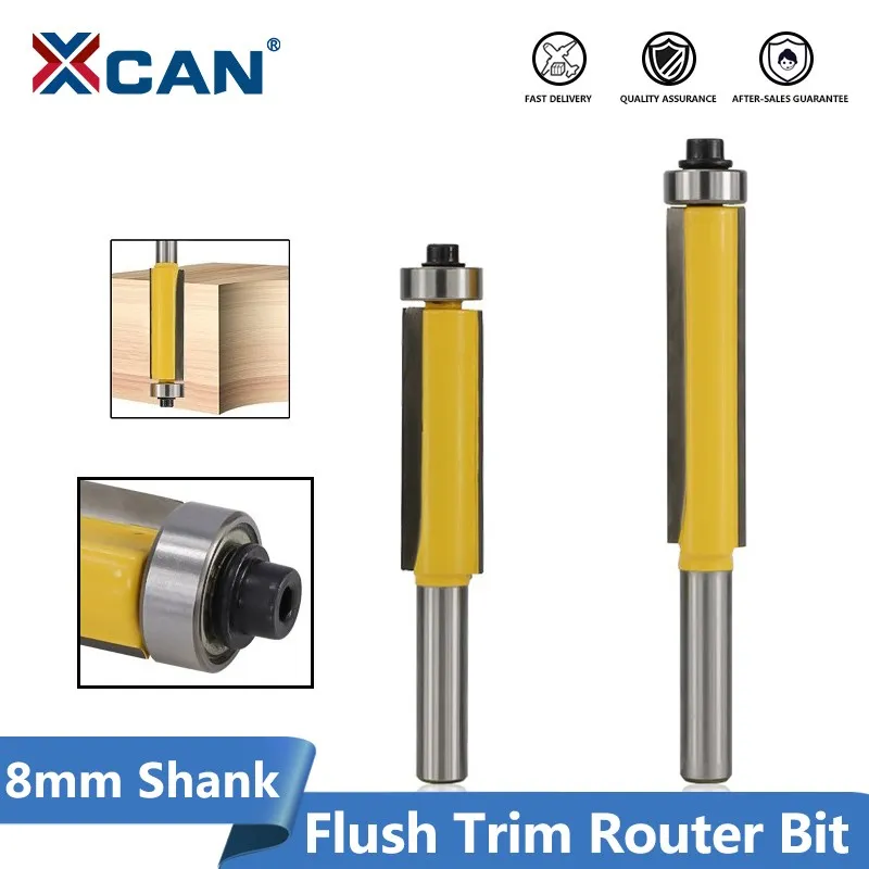 XCAN 1pc 8mm 1/2''(12.7mm) Shank Bearing Guide Template Router Bit Carbide Pattern Router Bit Wood Flush Trimming Milling Cutter