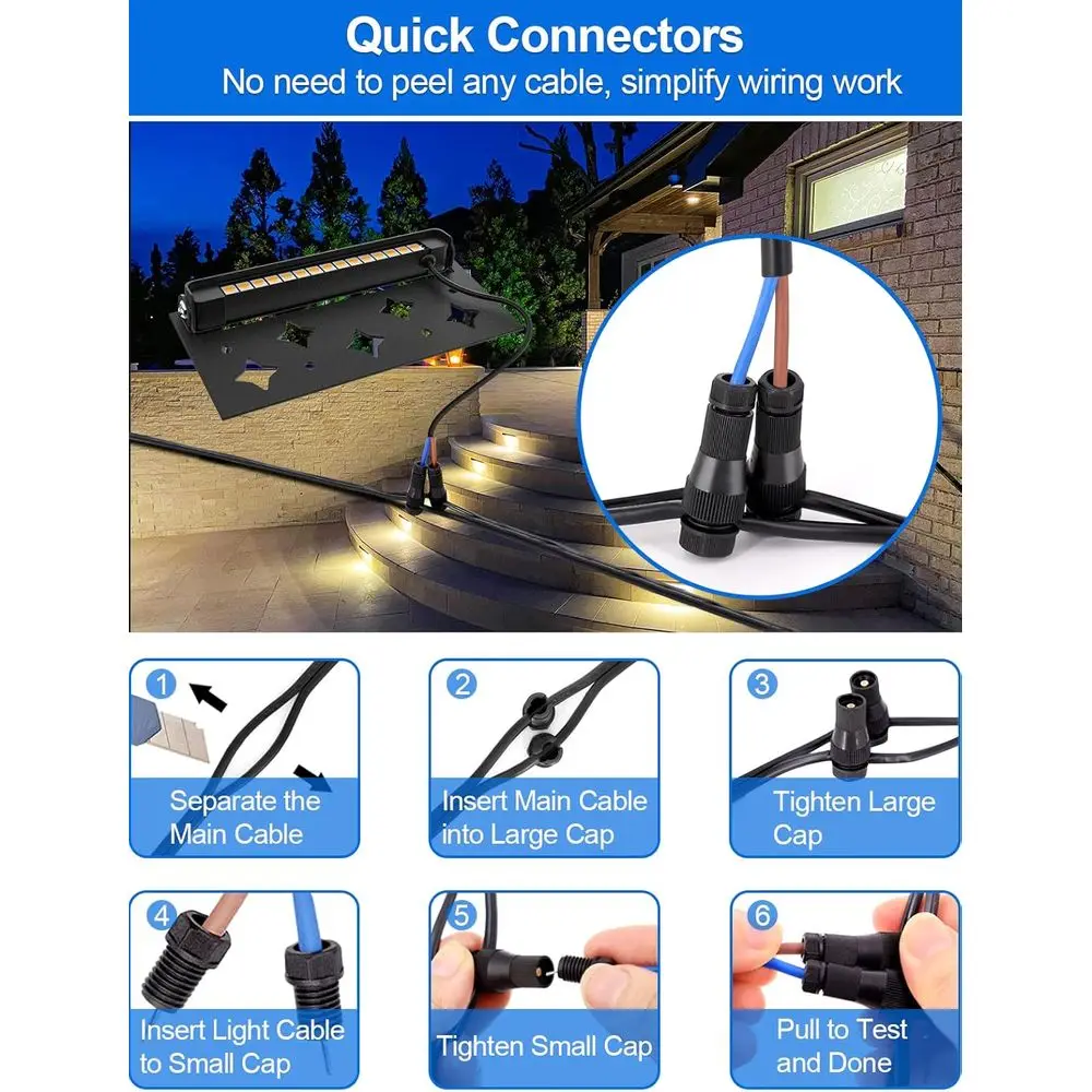 7 مصابيح LED صلبة، 12 فولت خارجية مقاومة للماء، 3000 كلفن أبيض ناعم، 12 عبوة مع موصلات #6
