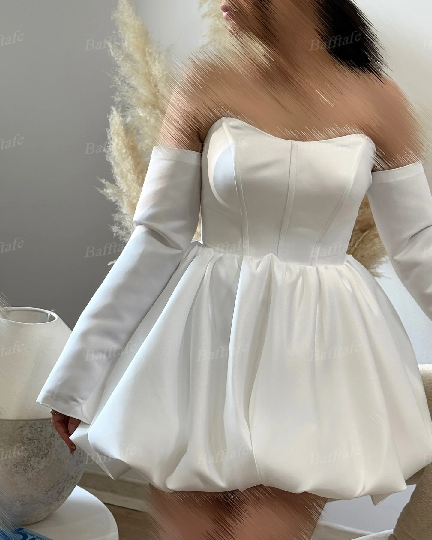 Bafftafe linia satynowe dostosowane suknie balowe długie rękawy powyżej kolana suknie na powrót do domu kobiety taniec formalna sukienka koktajlowa