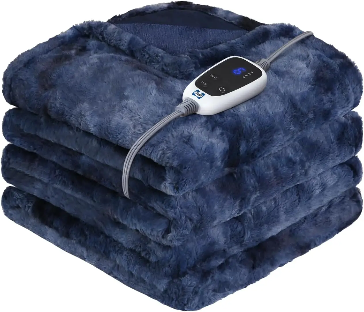

Electric Heated Throw Blanket with Faux Fur, 6 Heat Settings & Auto Shut Off, Fast Heating ETL Certified Navy Blue
