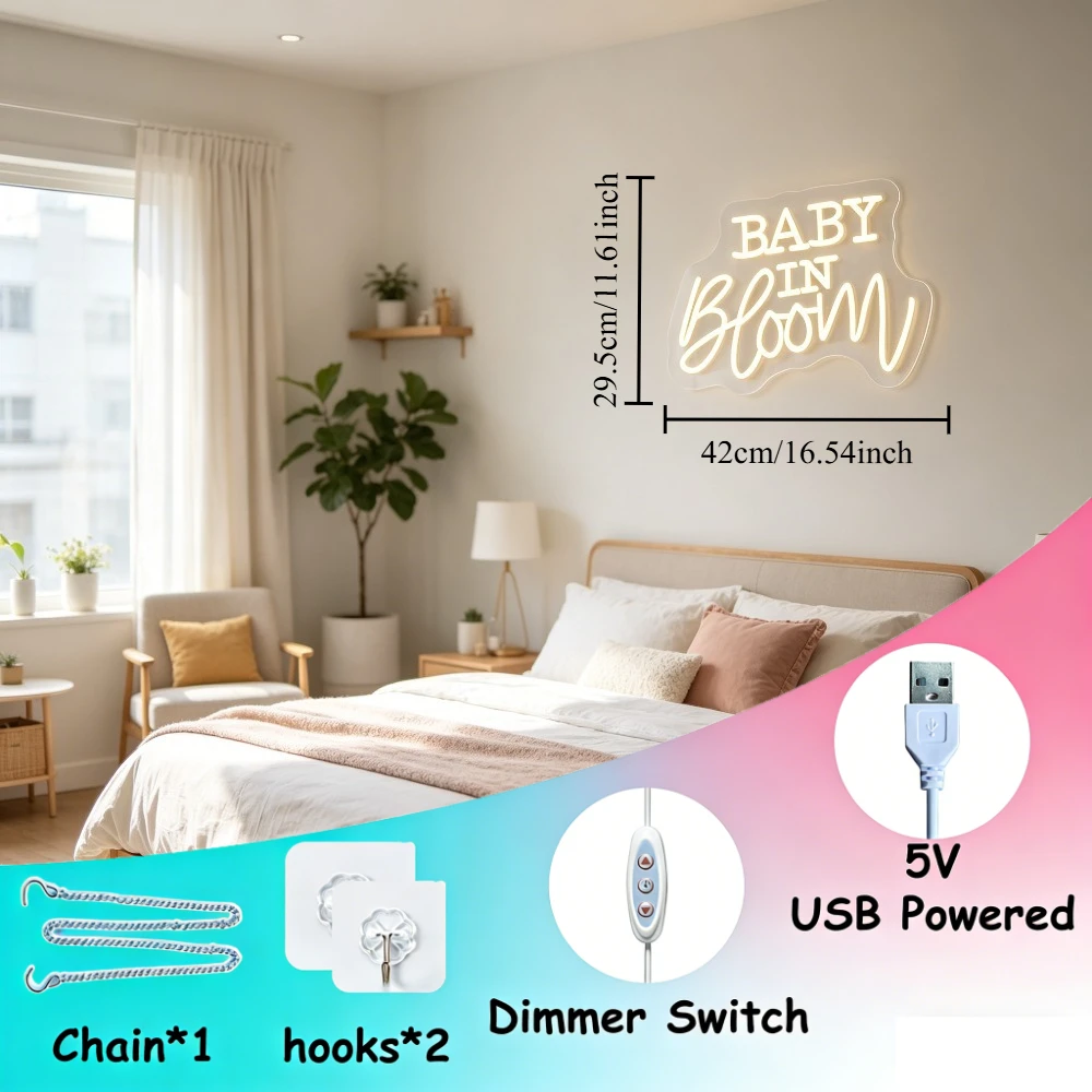 Neon Sign Baby In Bloom LED Wa - Baby Nursery Table recension och pris