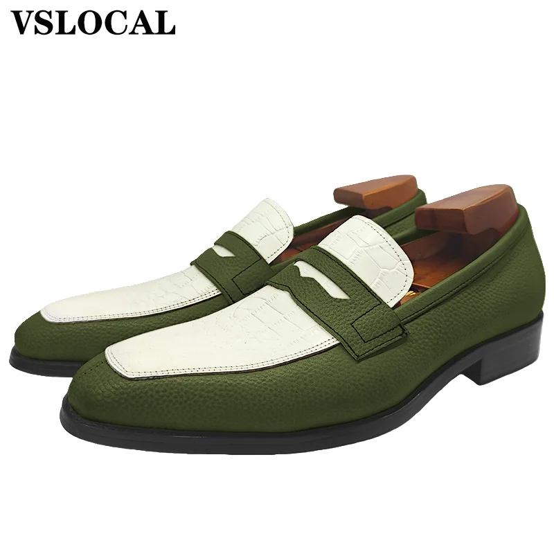 

4 Kinds Men Real Leather Shoes Black Blue Green Red Crocodile Print Dress Men Shoes Slip On Casual Loafers Shoes For Man