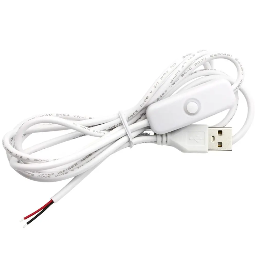 5Pcs 5V USB Extension Cable USB Male 1.5M ON OFF Switch Cable 2A Black White USB Power Supply Wire for USB Fan Desk Light