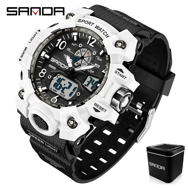 SANDA-Multi-Funcional Outdoor LED Electronic Watch, relógio de pulso esportivo masculino e feminino, moda casal, casual, 5bar, 3169, 3306