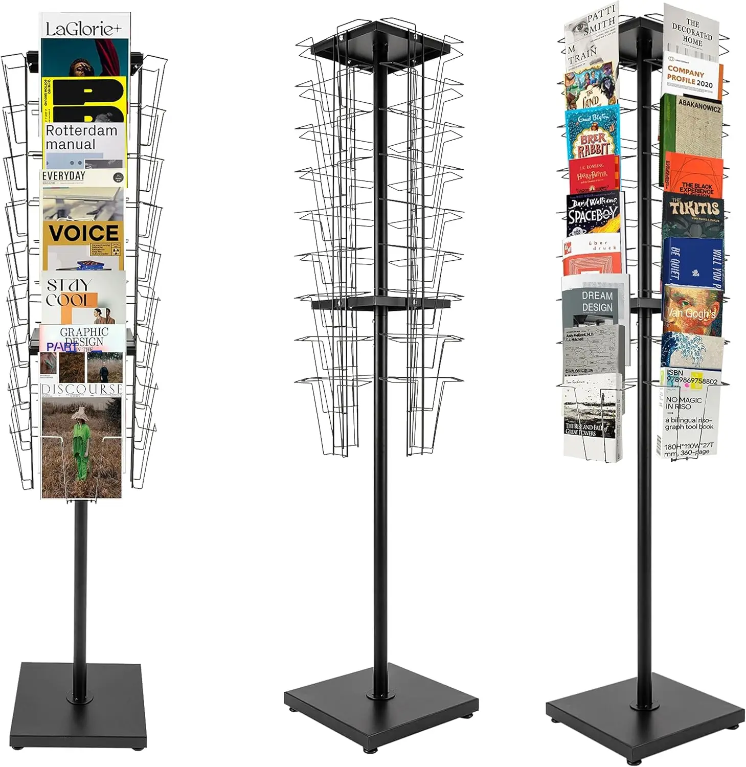 36 Pockets-Rotating Magazine Rack Holder Brochure Display Stand Comic Book Flyer Literature Display Stand Floor Standing Organiz