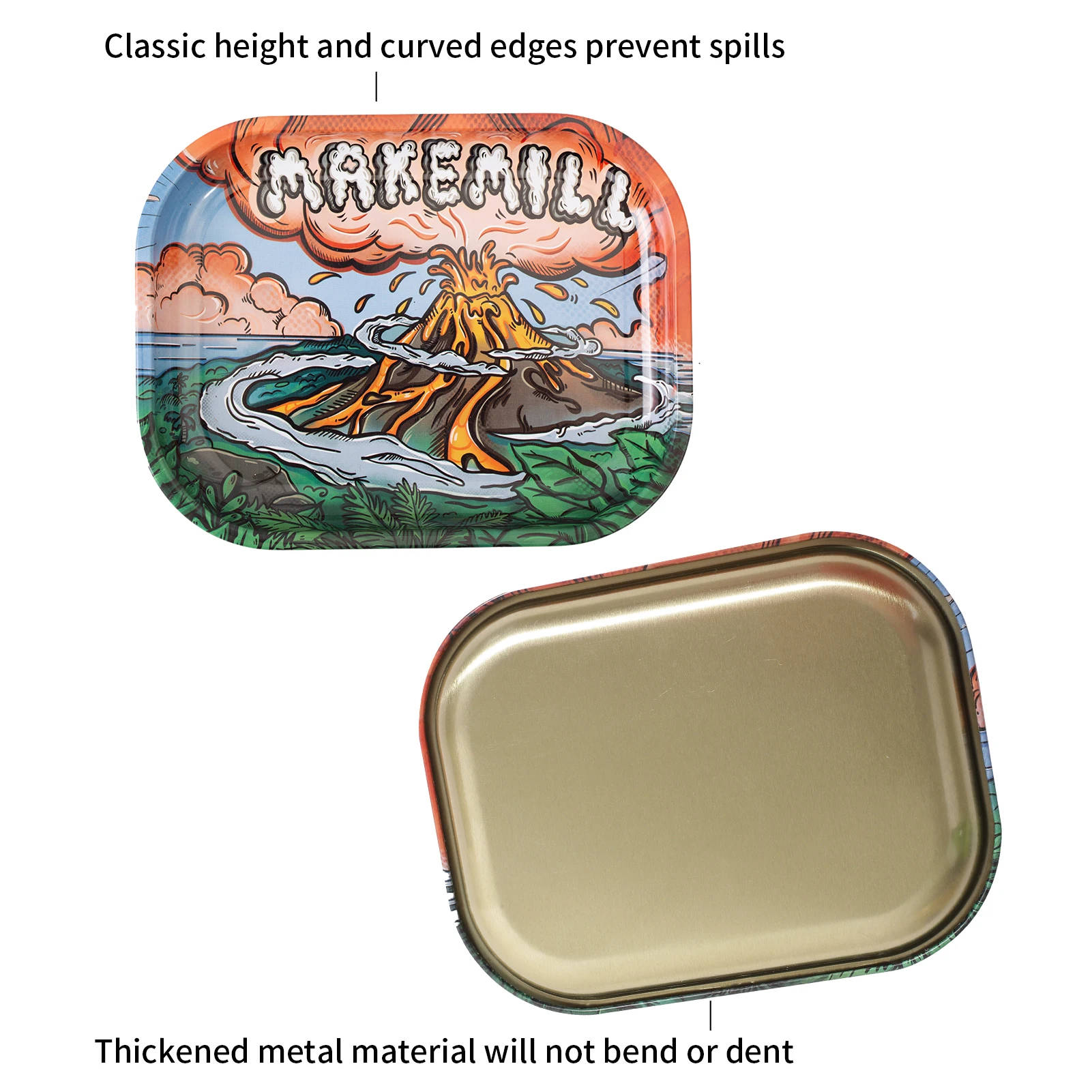 Metal Rolling Tray Small Tinplate Wake-up Plate Mini Decorative Tray Perfect for Home and On-The-Go 7.09in x 5.52in x 0.59in