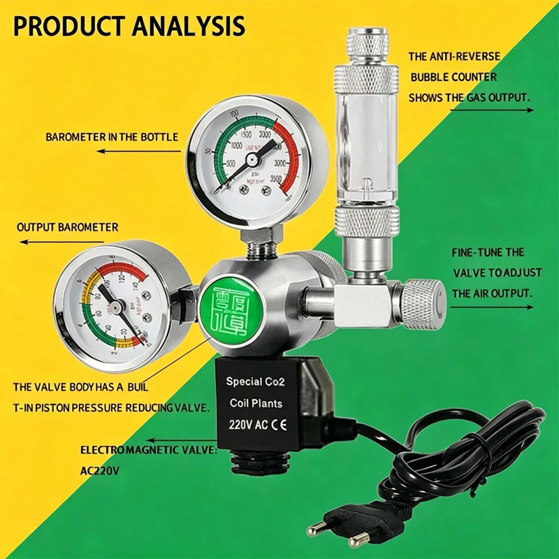 Aquarium DIY CO2 Regulator Solenoid Bubble Counter CO2 Control System Reaction Waterproof Fish Tank CO2 Pressure Reducing Valve