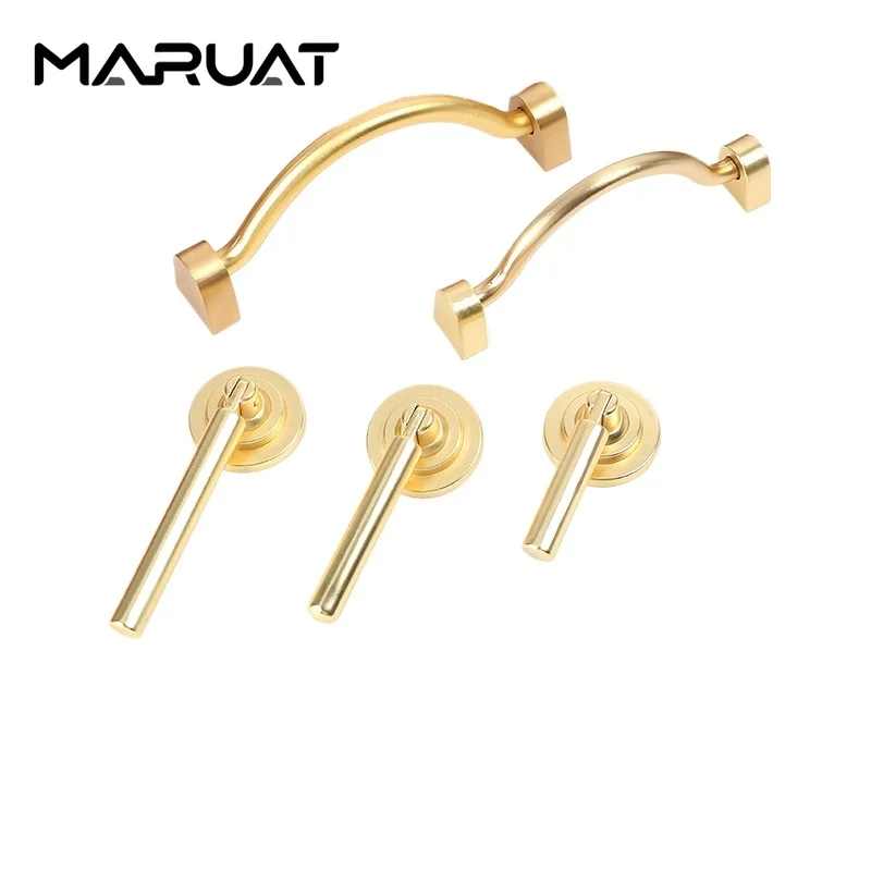 MARUAT European Style Matte Gold Cabinet Handles Solid Zinc Alloy Kitchen Cupboard Pulls Drawer Knobs Furniture Handle Hardware