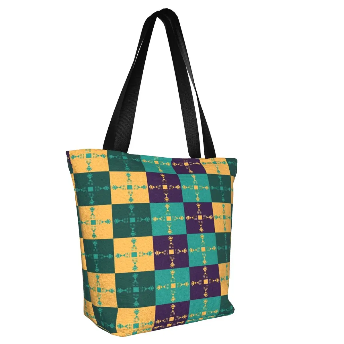 Vibrant Tartan With Starry Twinkle Casual Shoulder Tote Shopping Bag Portable Zip Pocket Bag For Travelling Birthday Gift