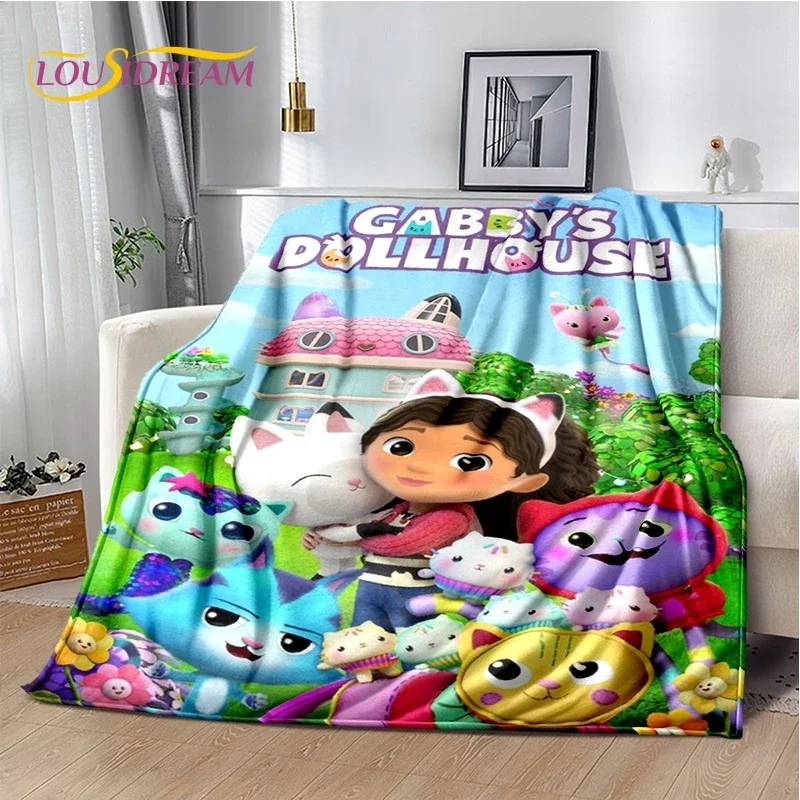 Cartoon Cute Gabbys Dollhouse Girl Soft Flannel Blanket for Bed Bedroom Sofa Picnic,Throw Blanket Children Outdoors Leisure Gift