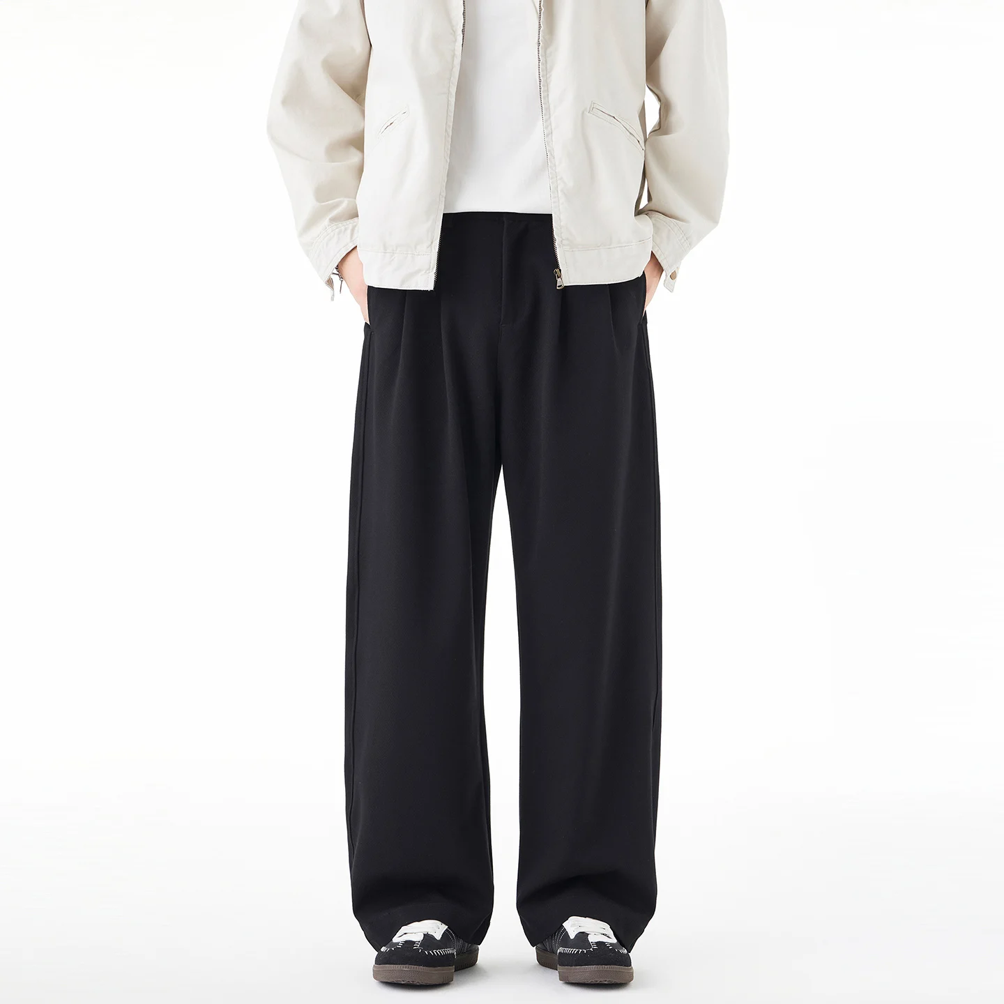 Pantalones de cintura alta para hombre, traje informal de pierna ancha, pantalón Vintage, moda japonesa, ropa de calle de Corea, pantalones largos