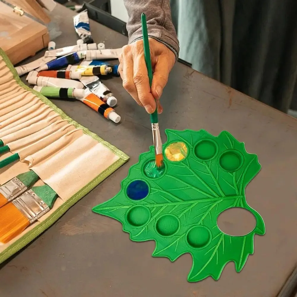 Portable Green Leaf Watercolor Palette Reusable Removable Paint Palette Plant Shape Drawing Tool Oil Paint
