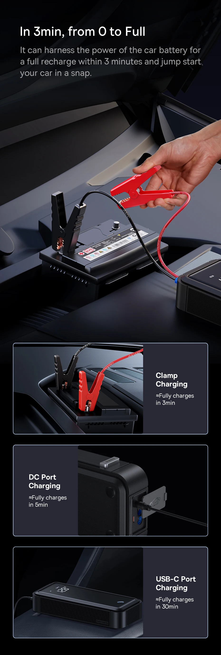 Baseus Super Capacitor Auto Starthilfe 3000A Auto Booster Gerät Ladegerät Batterie weniger Tragbare Auto Start für Notfall Gerät – Detail 8