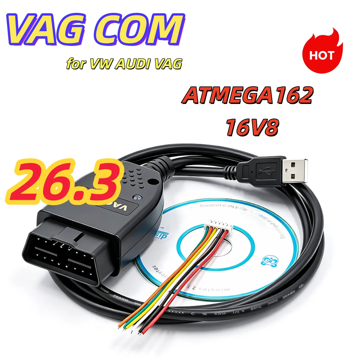 2026 For VAG COM V26.3 OBD2 USB Interface ATMEGA162 16V8 Chip VAGCOM Diagnostic Tools Scanner System for VW AUDI VAG
