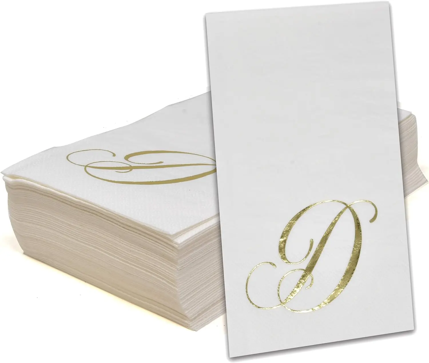 Disposable Paper Pack of 100 Gold Monogram Guest Napkins, Letter D, Elegant, Metallic, Golden Foil, Dinner, Hand Napkins