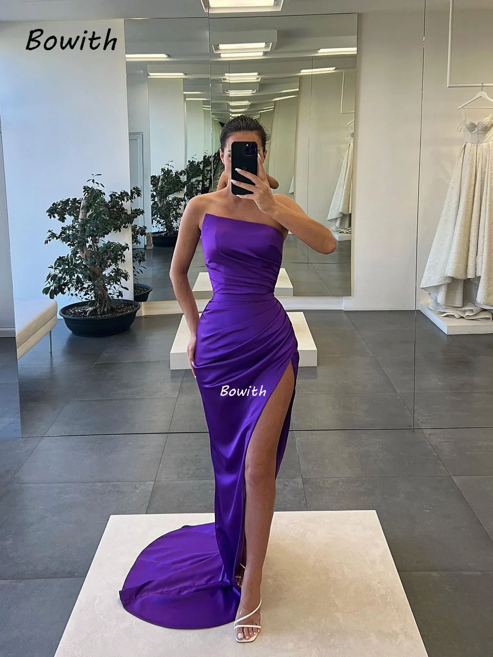 Bowith Strapless Party Dress Elegant Evening Dress with Pleats Mermaid Evening Dress Robe de soiree for Christmas