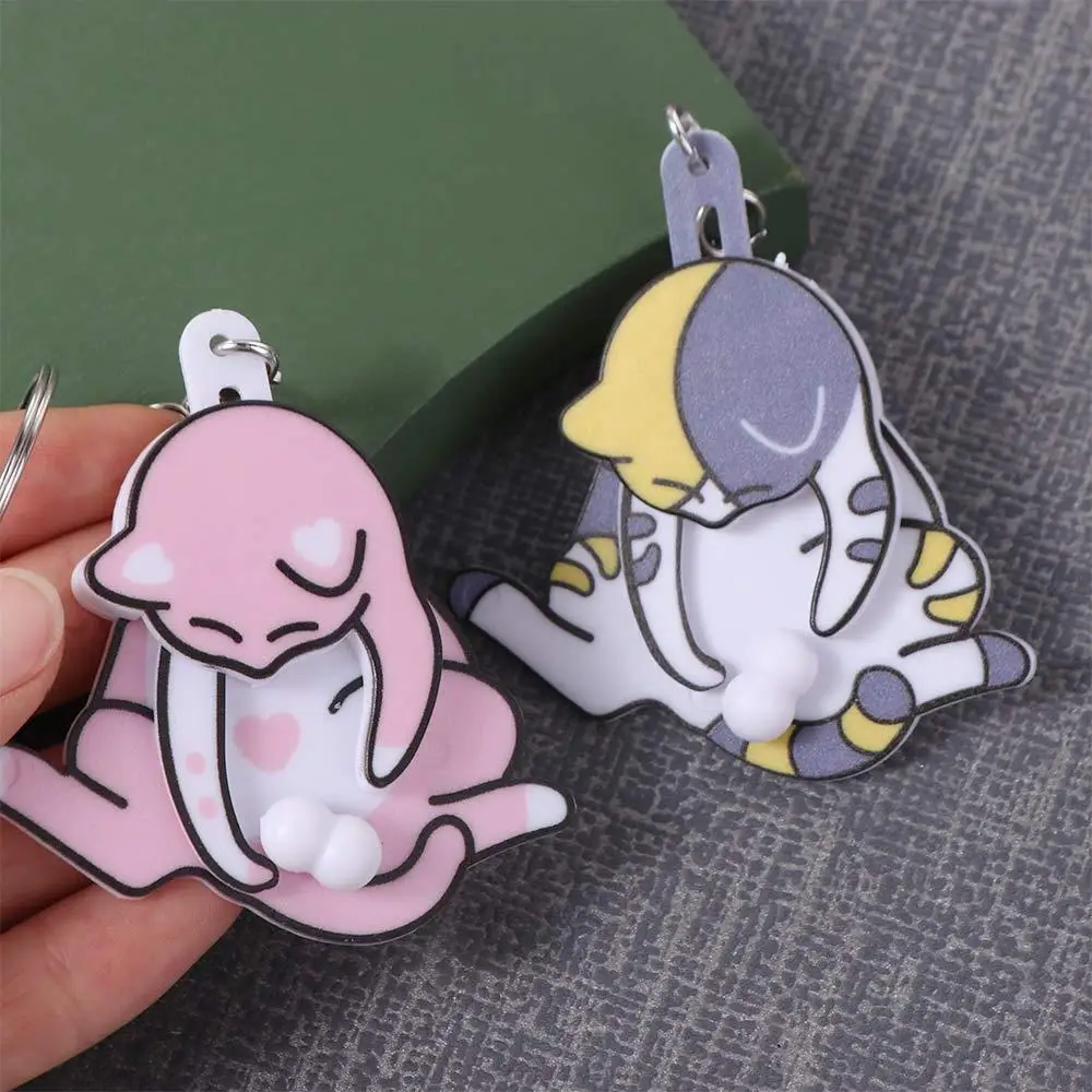 Cartoon Pull Play Pull Play Egg Cat Keychain Rotatable Acrylic Trick Cat Bag Pendant Exquisite Bag Charm Jewelry Keychain Travel