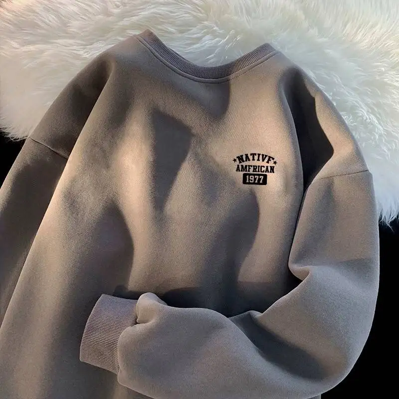 

Хлопковый свитшот оверсайз свободного кроя для осени и зимы, модный универсальный унисекс-топ с длинным рукавом и круглым вырезом