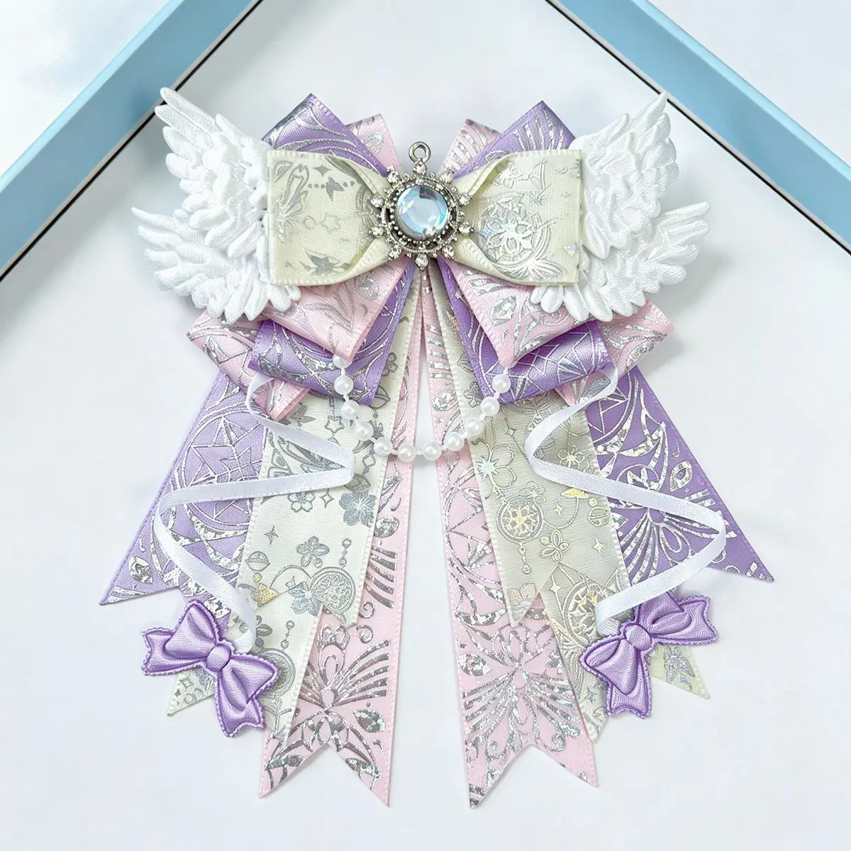 Rhinestone Gold-foil Angel Wings Bow Concert Support Stick Charm Lolita Dress Skirt Shirt Collar Tie Brooch Handmade Accessory