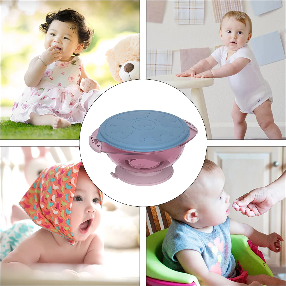 قطعة واحدة من كوب الشفط لأطباق السيليكون لأغذية الأطفال، وعاء أرز مقاوم للانسكاب من السيليكون مع حاوية تناول الطعام باللون الأرجواني